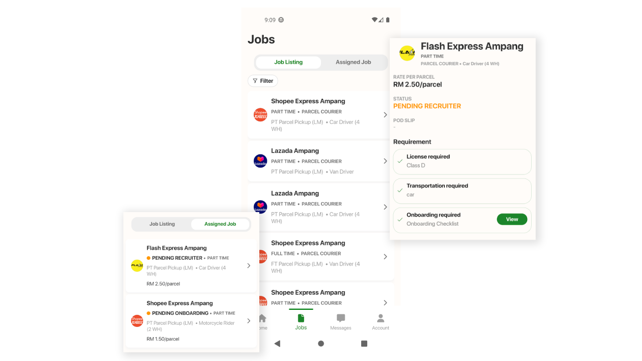 Browsing nearby part-time jobs in the Carpedia app